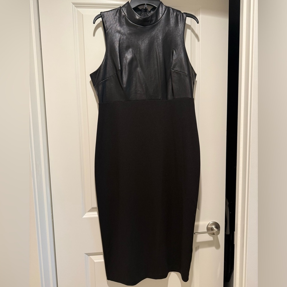Express Black Faux Leather Midi Dress